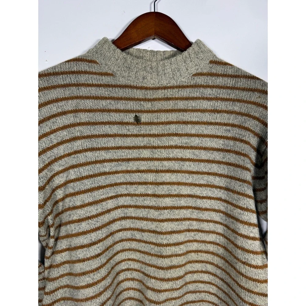 Vintage Herman Phillips Italy Striped Sweater Mens Grey Brown Knit Crew Nec FLAW